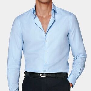 SuitSupply Light Blue Egyptian Cotton Twill Dress Shirt 15.5 Slim Fit